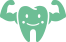 Animated tooth with smiley face flexing strong arms icon